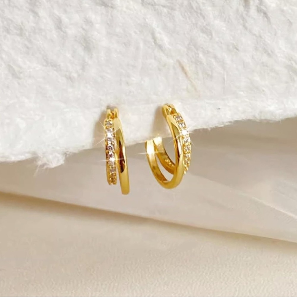 18k Gold Plated Crystal Hoop Huggie Earrings